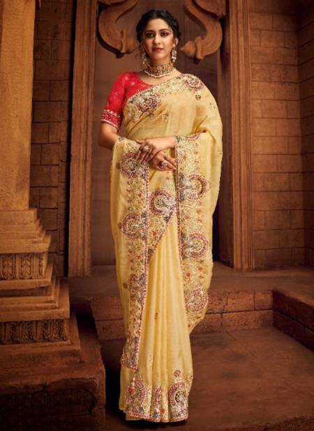 Light Yellow Colour PRERANA Heavy Wedding Wear Silk Latest Fancy Designer Saree Collection 1405